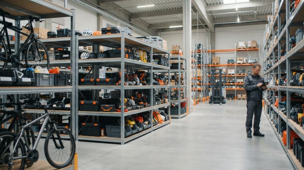 Wide angle shot of a logistics warehouse or storage facility