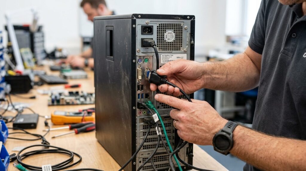Close-up detailed shot of hands inspecting the back of a use