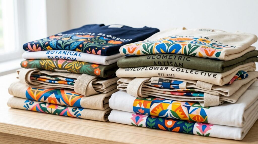 Close-up product photography of folded custom printed t-shir