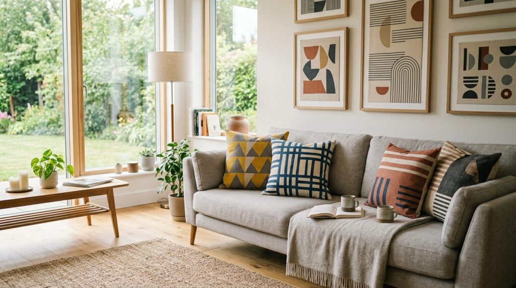 Modern home interior scene showing custom printed textile it