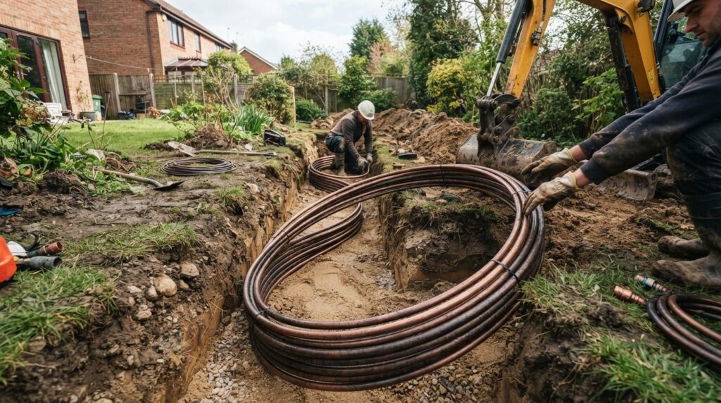 Close-up photorealistic image of horizontal ground loops bei