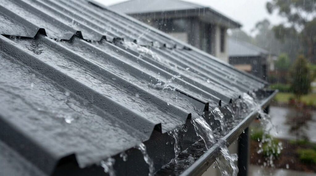 Close-up detailed view of premium steel roof panels with wat