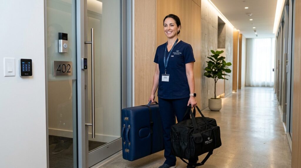 Photorealistic image of a female wellness therapist with por