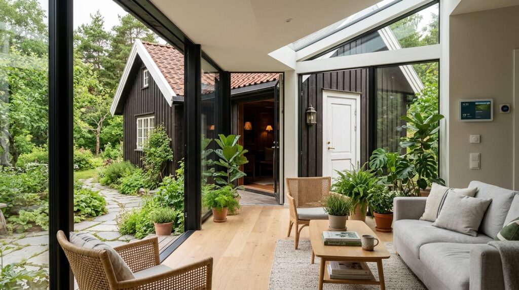 Bright modern sunroom extension attached to a traditional No
